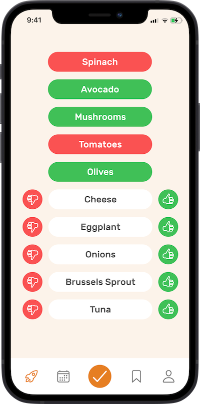 Image on a phone where you choose what type of food you like.